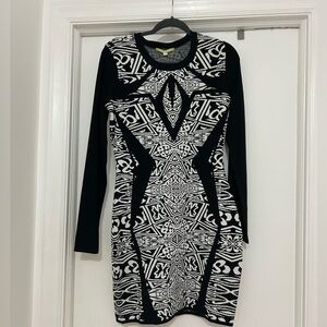 Gianni Bini Black and White Bodycon Dress Long Sleeve Crew Neck